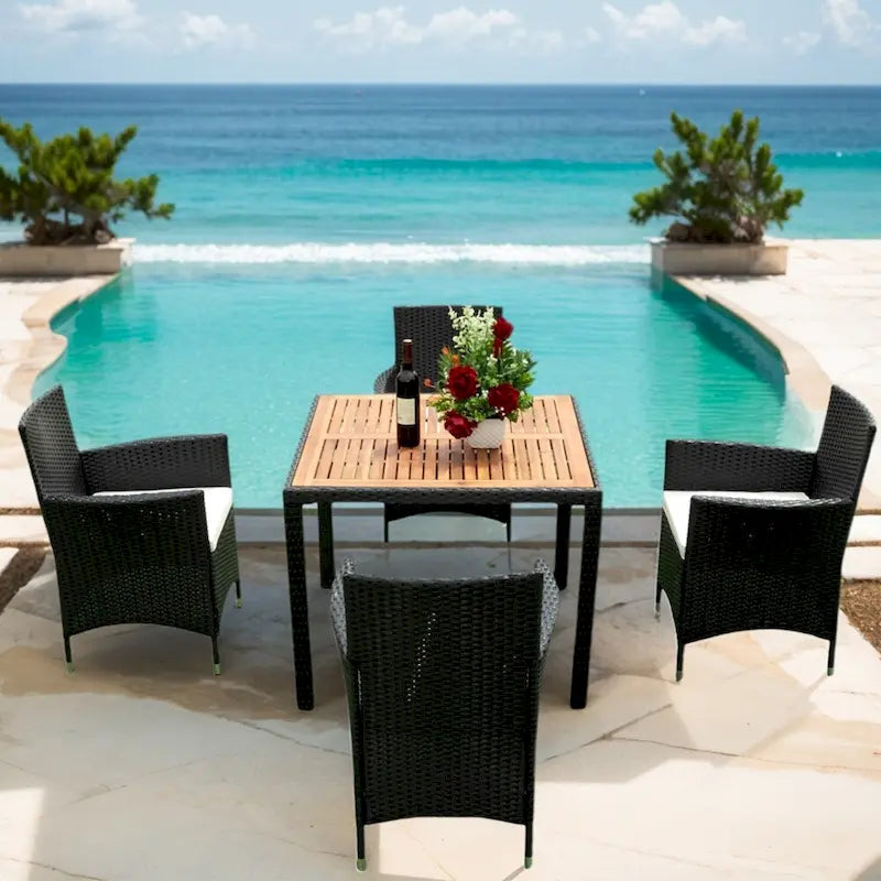 5-Piece Outdoor Patio Ding Set with 4 Chairs and Table, Wicker